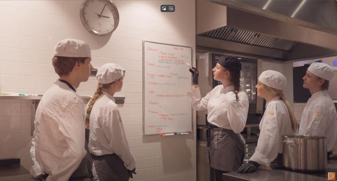 Students briefing in Sibelicious kitchen 